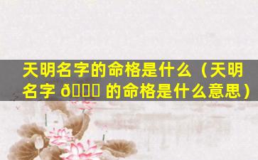 天明名字的命格是什么（天明名字 🐋 的命格是什么意思）